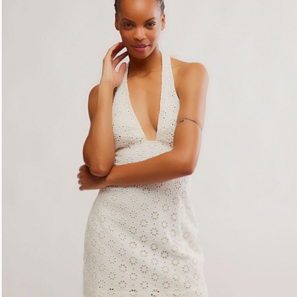 Free People White Eyelet Halter Dress – New With Tags